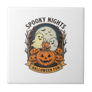 Süße Geister-Kürbisse Vintage Gravur Halloween Kun Fliese