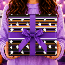 Süße Geister mit schwarzen orangen violetten Strei Geschenkpapier