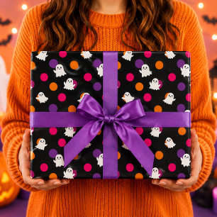 Süße Geister mit schwarzen Punkten Halloween Geschenkpapier