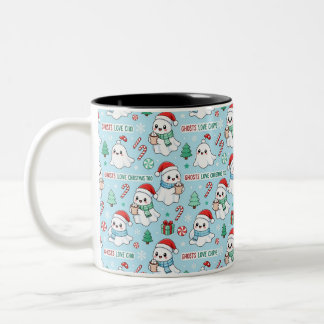 Süße Geister mit Weihnachtsmannmützen Weihnachtsde Zweifarbige Tasse