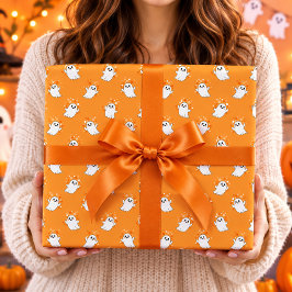 Süße Geister Orange Halloween-Muster Geschenkpapier