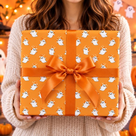 Süße Geister Orange Halloween-Muster Geschenkpapier