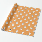 Süße Geister Orange Halloween-Muster Geschenkpapier (Ungerollt)