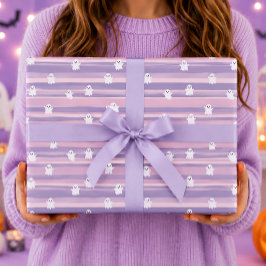 Süße Geister Rosa Lila Streifen Halloween Geschenkpapier