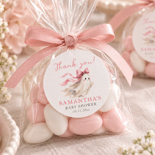 Süße Geister-Rosa-Schleife-Baby-Party-Dankeschön-G Runder Aufkleber