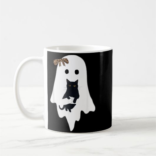 Süße Geister-Schwarze Katze Leopard Bogen Lustig G Kaffeetasse (Links)