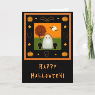 Süße Geister- und Katzen-Halloween-Karte Karte