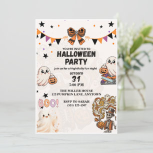Süße Geister- und Skelett-Halloween-Party Einladung