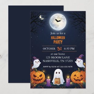 Süße Geister-Vollmond-Halloween-Party-Einladung Einladung
