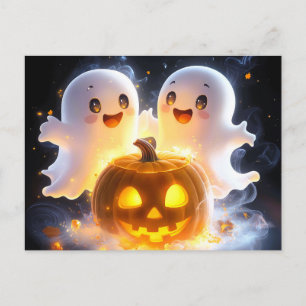 Süße Geisterfamilie Halloween-Kürbis Gruselige Nac Ankündigungspostkarte