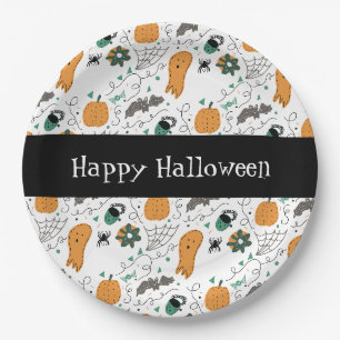 Süße Geisterfledermaus-Kürbis-Frohe-Halloween-Krit Pappteller