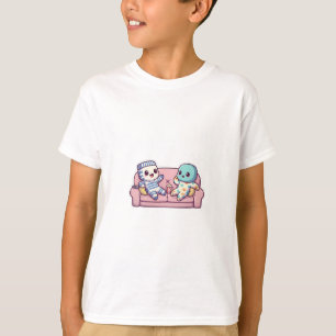 Süße Geisterfreunde auf rosa Couch Kinder T-Shirt