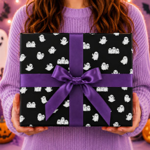Süße Geisterfreunde Schwarzes Halloween Geschenkpapier