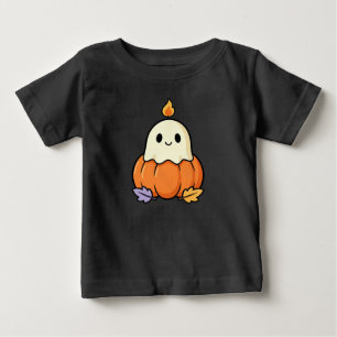 Süße Geisterkerze auf Kürbis Cozy Kawaii Hallowe Baby T-shirt