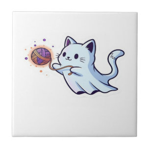 Süße Geistkatze Grusel Halloween Kätzchen Magische Fliese