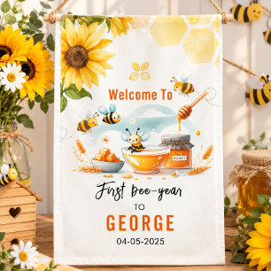 Süße gelbe Biene & Sonnenblume 1. Bienen-Tag Gebur Banner