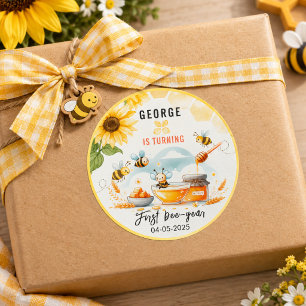 Süße gelbe Biene & Sonnenblume zum 1. Bienen-Tag G Runder Aufkleber