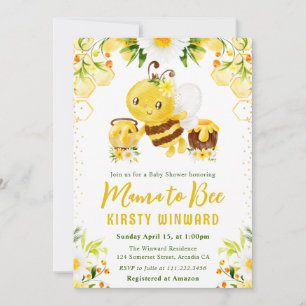 Süße gelbe Blumen-Honigbiene-Baby-Party Einladung
