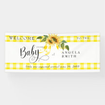 Süße gelbe Gingham-Sonnenblumen-Baby-Shower-Einlad