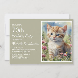 Süße gelbe Kätzchen-Aquarell 70. Geburtstag Einladung