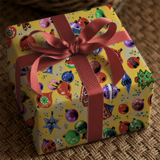 Süße gelbe Retro-Weihnachtsdekorationen Geschenkpapier