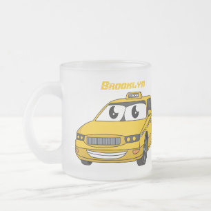 Süße gelbe Taxi-Spaß-Cartoon-Illustration Mattglastasse