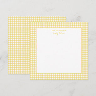 Süße gelbe und weiße Gingham-Babyparty Dankeskarte