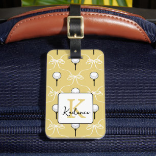 Süße gelbe weiße Schleife Golf Muster Monogramm Gepäckanhänger