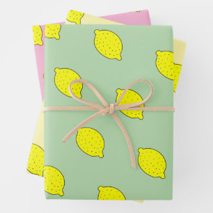 Süße gelbe Zitronen-Doodle-Eigenfarbe Geschenkpapier Set