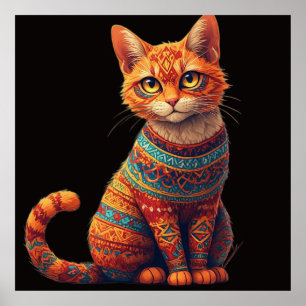 Süße gemusterte Katzenillustration im Stil der Vol Poster