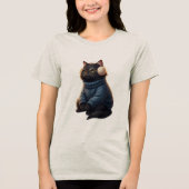 Süße gemütliche Winterkatze in blauem Pullover T-S (Vorderseite)
