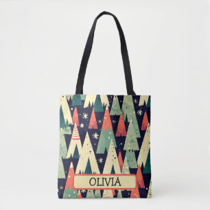 Süße geometrische Bäume im Winter personalisiert Tasche