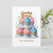Süße Geschlechtsenthüllungs-Cupcake-Party Einladung (Stehend Vorderseite)