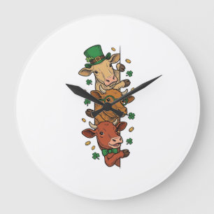 Süße gestapelte Kühe St. Patrick Vintage-Stich Des Große Wanduhr