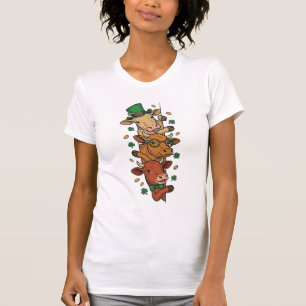 Süße gestapelte Kühe St. Patrick Vintage-Stich Des T-Shirt