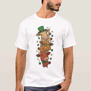 Süße gestapelte Kühe St. Patrick Vintage-Stich Des T-Shirt