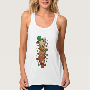 Süße gestapelte Kühe St. Patrick Vintage-Stich Des Tank Top