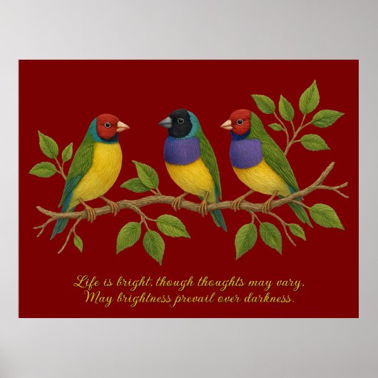 Süße gestickte Vögel auf dem Ast Poster (Vorne)
