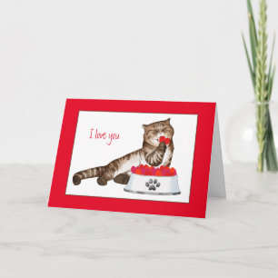 Süße gestreifte Katze mit Herzen Valentinstag Karte