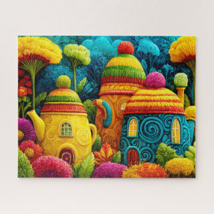 Süße gestrickte Fantasie Whimsical Surreal Teekann Puzzle