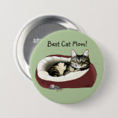 Süße getigerte Katze Grüner Muttertag Button (Vorne & Hinten)