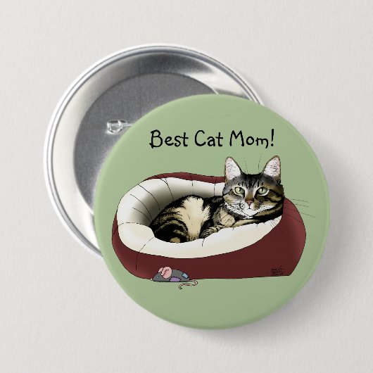 Süße getigerte Katze Grüner Muttertag Button (Vorne & Hinten)