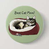 Süße getigerte Katze Grüner Muttertag Button (Vorderseite)