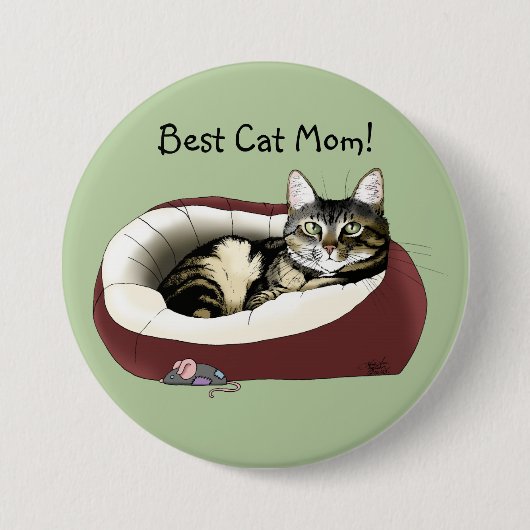 Süße getigerte Katze Grüner Muttertag Button (Vorderseite)