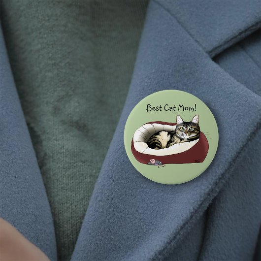 Süße getigerte Katze Grüner Muttertag Button
