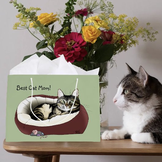 Süße getigerte Katze Grüner Muttertag Große Geschenktüte