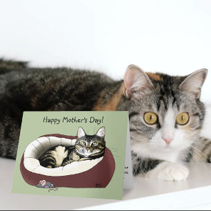 Süße getigerte Katze Grüner Muttertag Karte