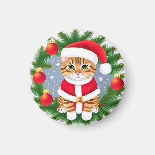 Süße getigerte Katze im Santa-Outfit Magnet