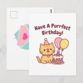 Süße getigerte Katze mit Kuchen Perfekter Geburtst Postkarte (Vorne/Hinten)