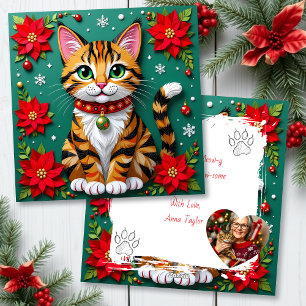 Süße getigerte Katze mit Weihnachtsstern individue Feiertagskarte